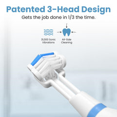 Patented three-head design for better cleaning
