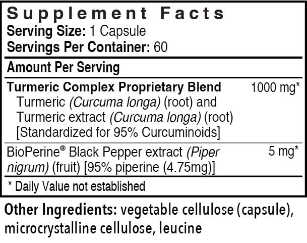 Close-up of Patient One Turmeric Curcumin 1000 mg bottle showing 60 capsules