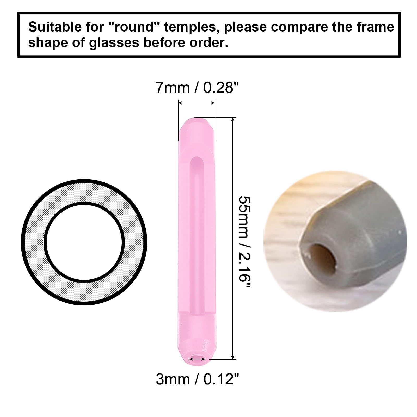 PATIKIL pink silicone temple end tip close-up for round thin metal eyeglasses – image 2 of 5