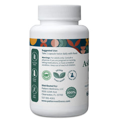Close-up of bottle label featuring KSM-66 Ashwagandha and Black Pepper Extract