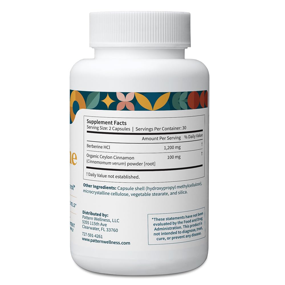 Pattern Wellness Berberine Cinnamon bottle stacked with packaging