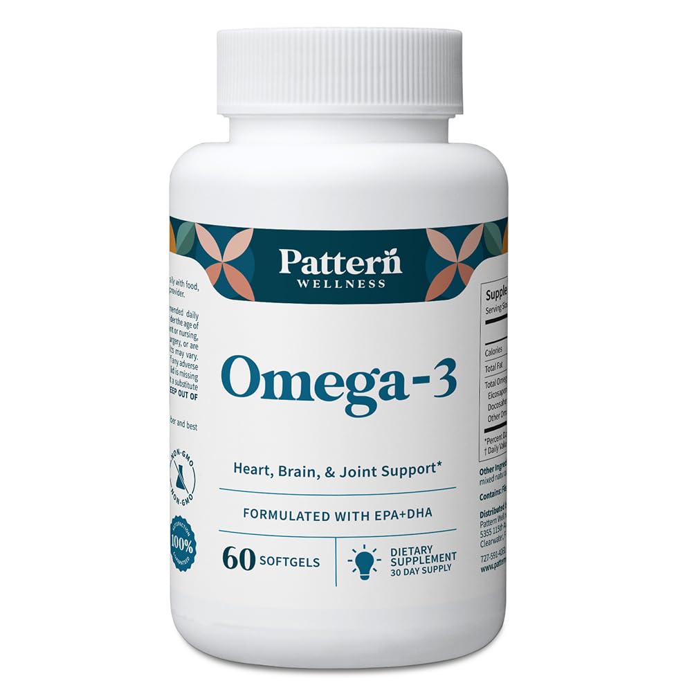 Pattern Wellness Omega-3 Softgels bottle with lemon flavor label