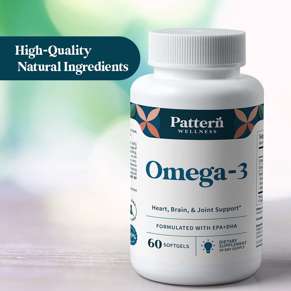Minimalist white bottle design for Omega-3 softgels