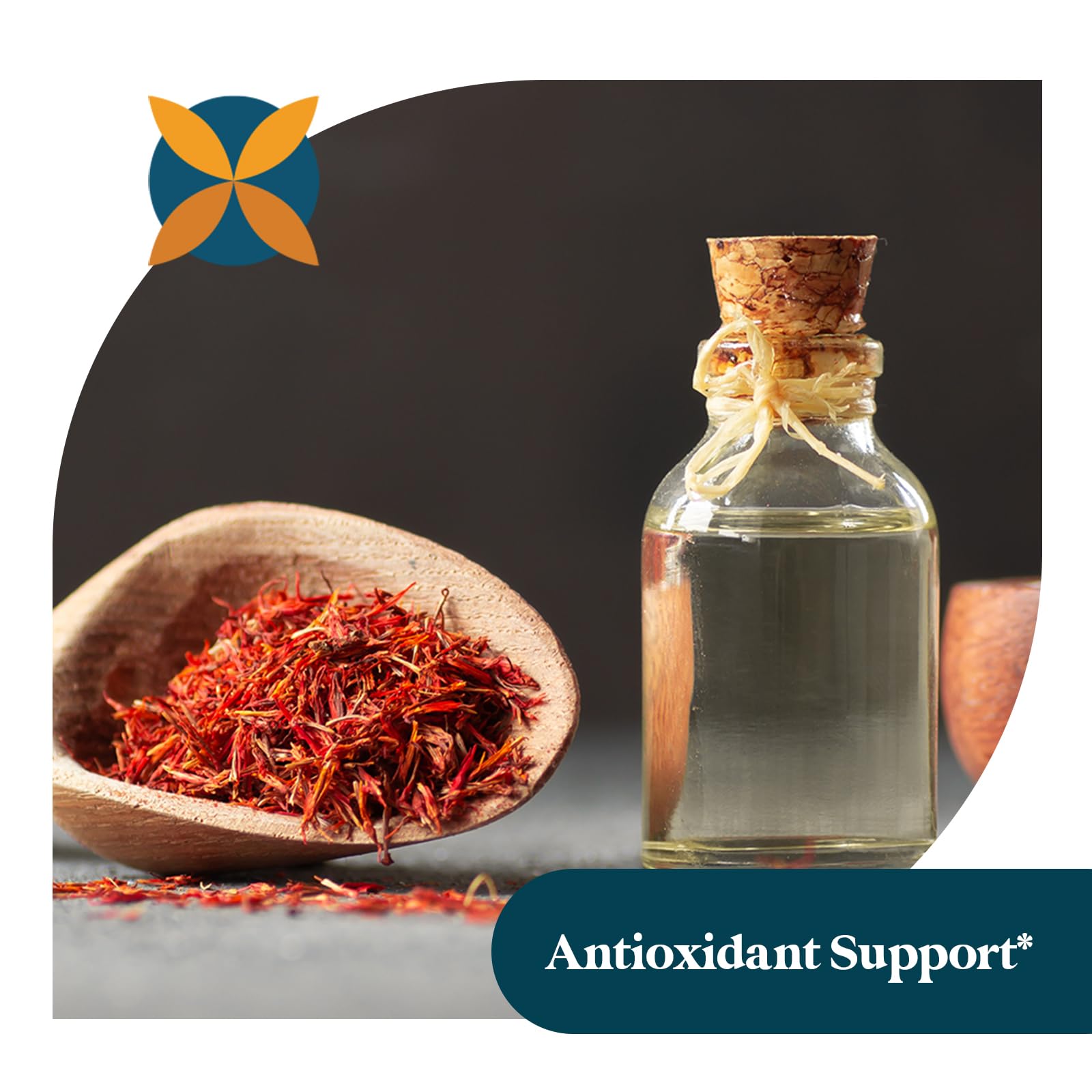 Antioxidant support graphic on saffron extract label