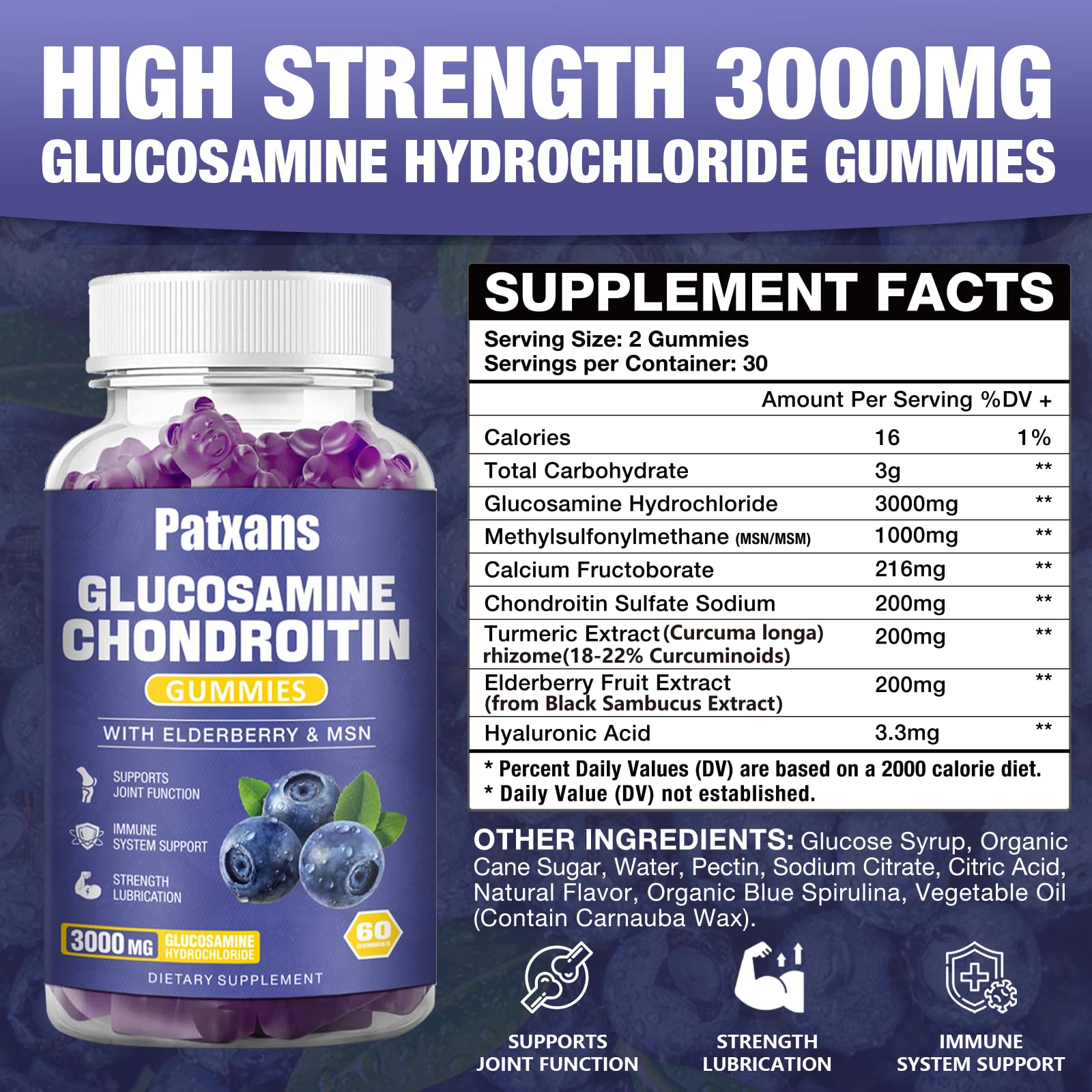 Patxans gummies back panel showing ingredients