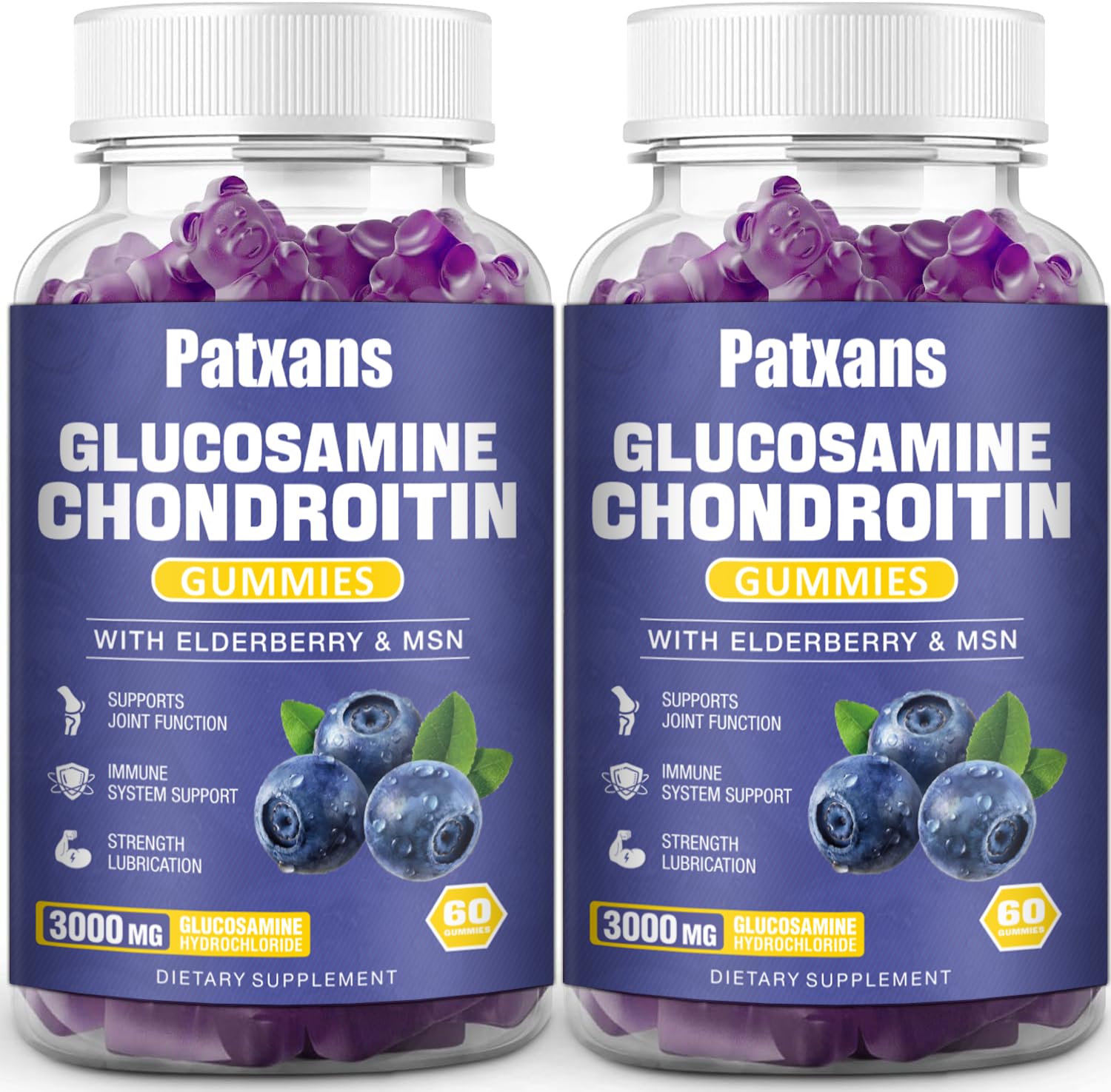 Patxans glucosamine chondroitin gummies front view with bottle