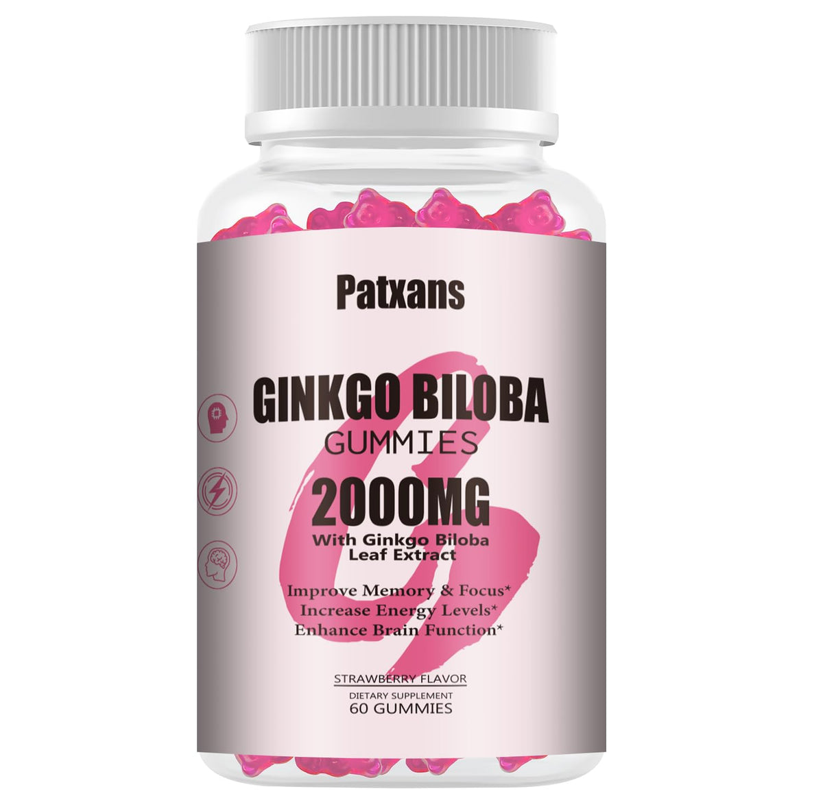 Patxans Ginkgo Biloba Gummies bottle with 60 count