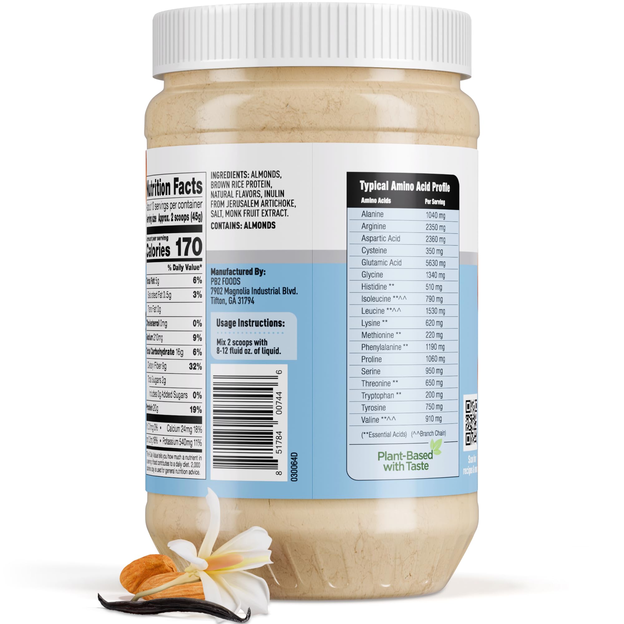 PB2 Performance Almond Protein Powder logo with dairy-free vegan branding