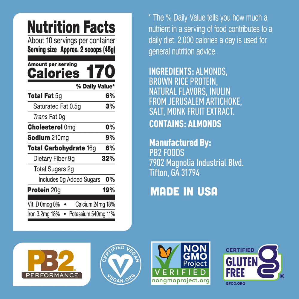 Nutrition label showing non-GMO, vegan, gluten-free claims
