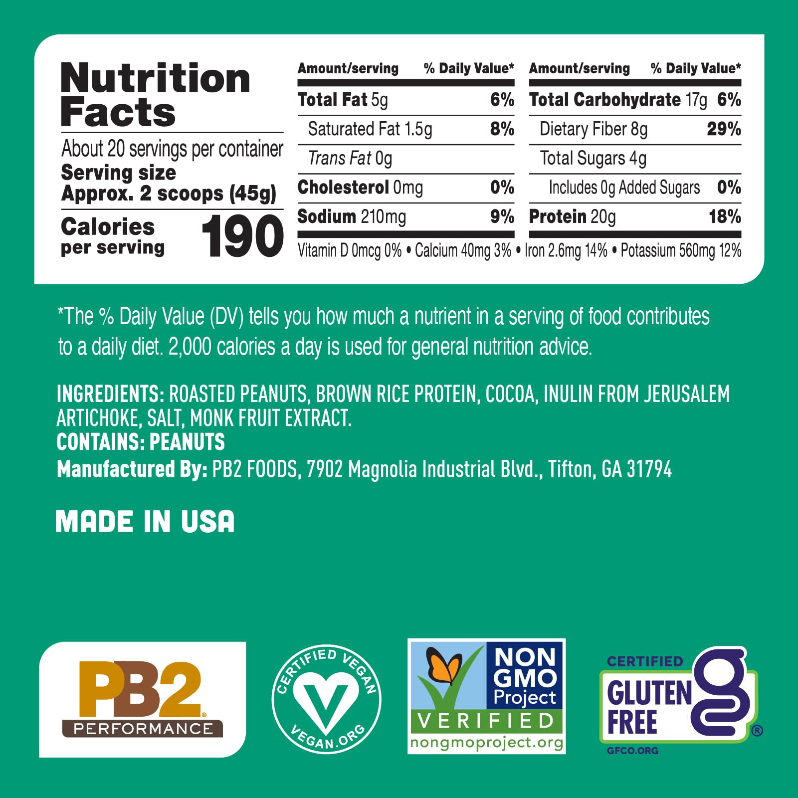 Serving size image for PB2 Performance Peanut Dutch Cocoa 2lb
