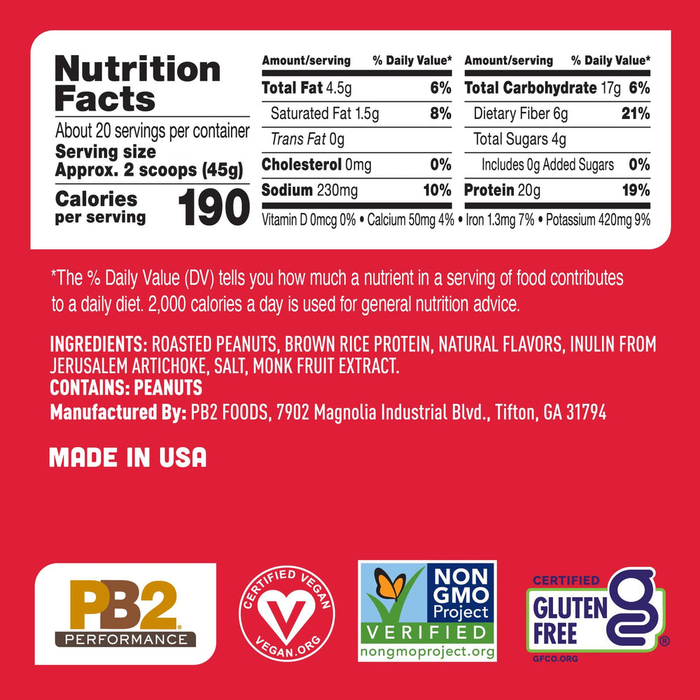 PB2 Performance Peanut Protein Powder Vanilla 2lb dairy-free and gluten-free