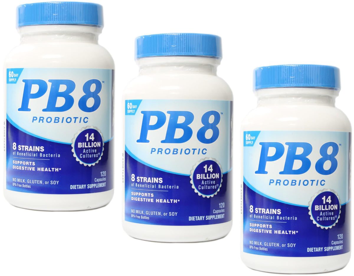 PB8 Probiotic 3-Pack bottles lined up