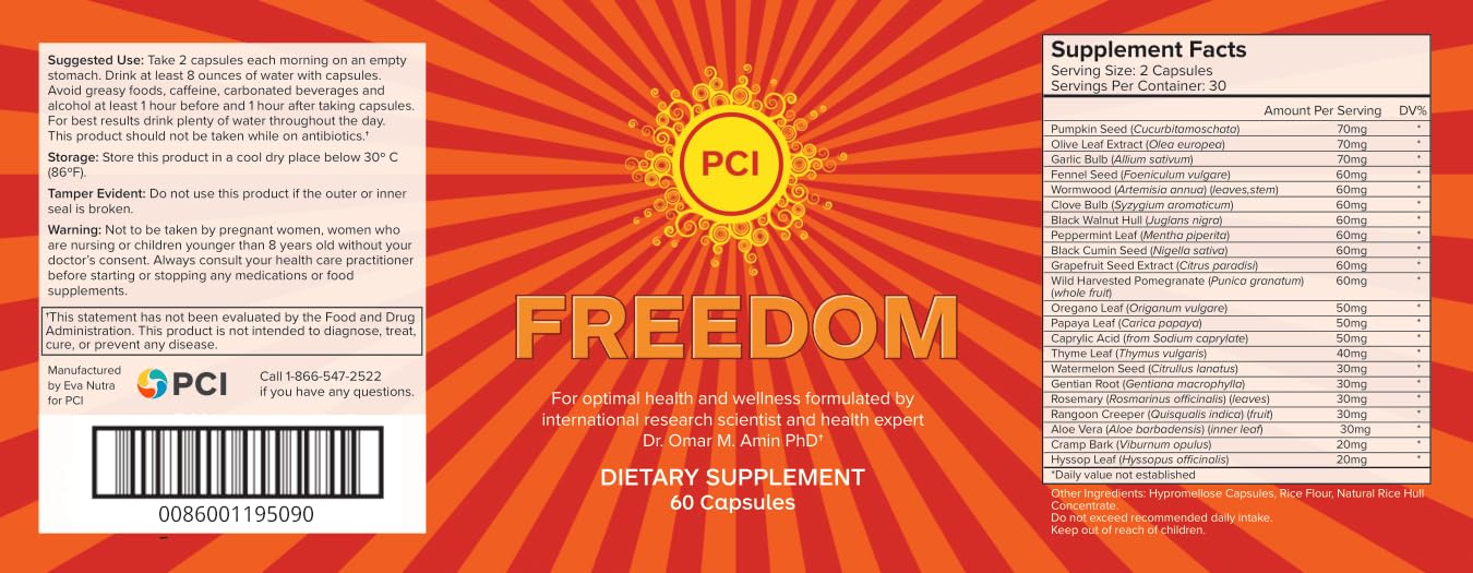 Graphic showing ingredients in PCI Freedom Herbal Remedy