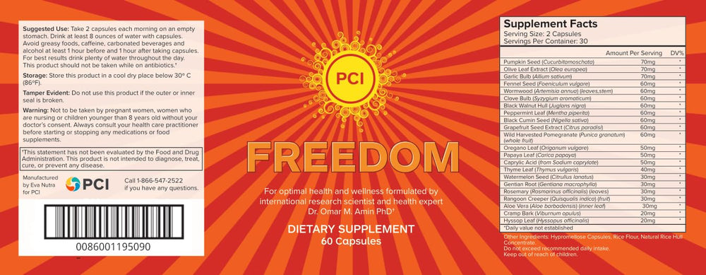 Graphic showing ingredients in PCI Freedom Herbal Remedy