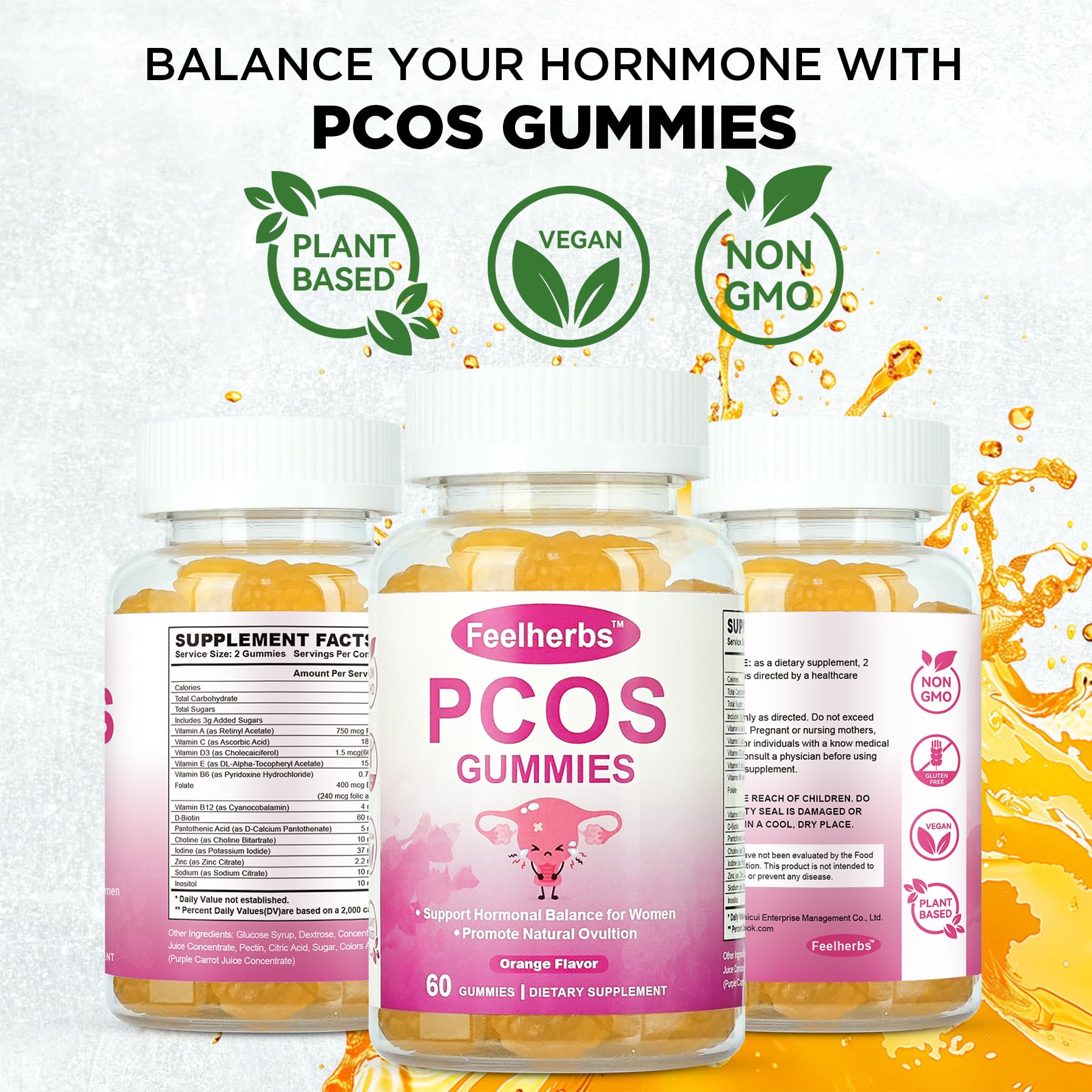 Close-up of ingredients including myo-inositol and folate