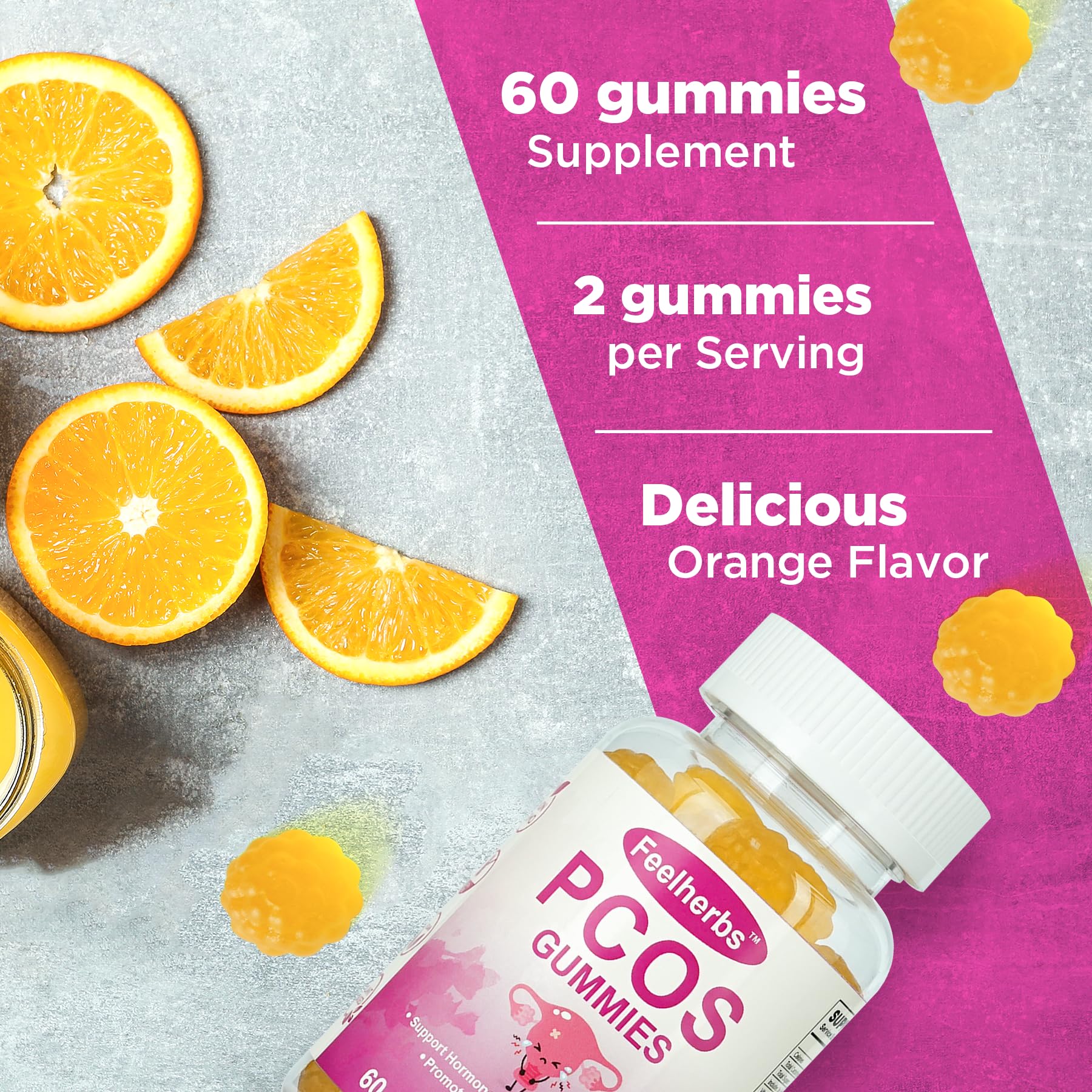 Orange-flavored PCOS Gummies close-up of gummies