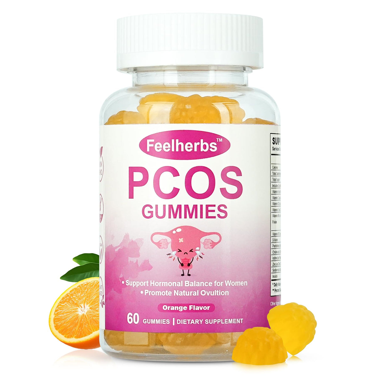 PCOS Gummies bottle with orange flavor on white background (hero image)