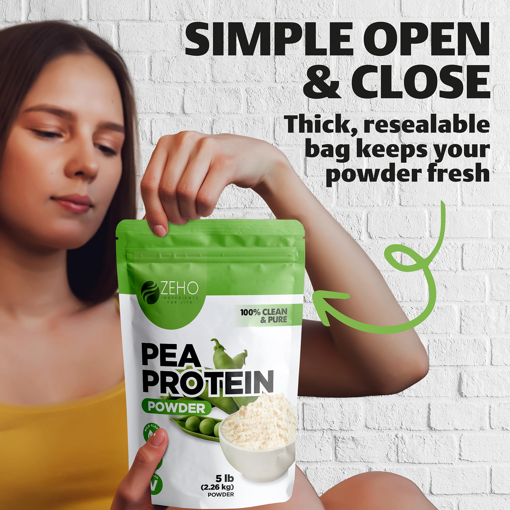 Pea Protein Powder 5lb bag back highlights non-GMO and gluten-free ingredients