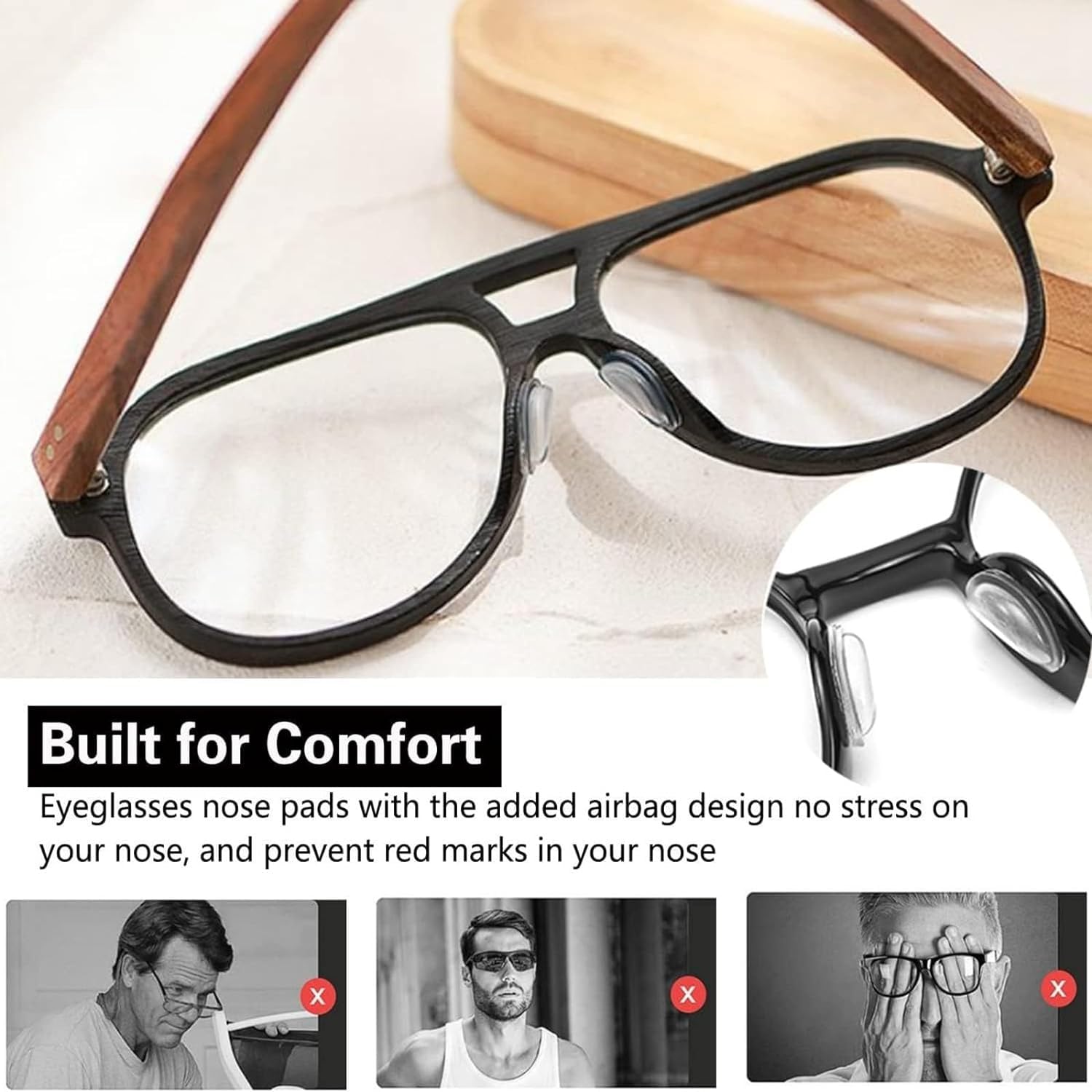 Close-up of pea-shaped silicone nose pads