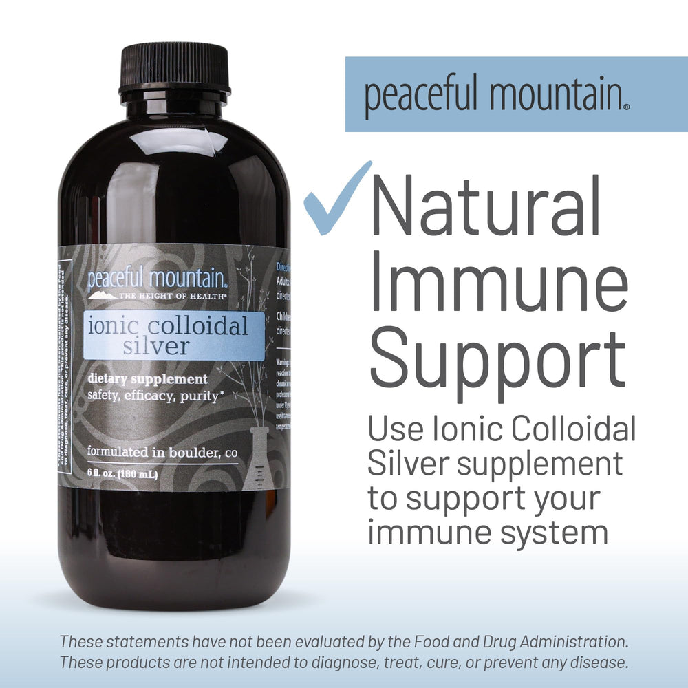 Peaceful Mountain Ionic Colloidal Silver bottle with cap and packaging