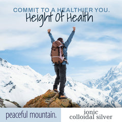 Close-up of Peaceful Mountain Ionic Colloidal Silver bottle