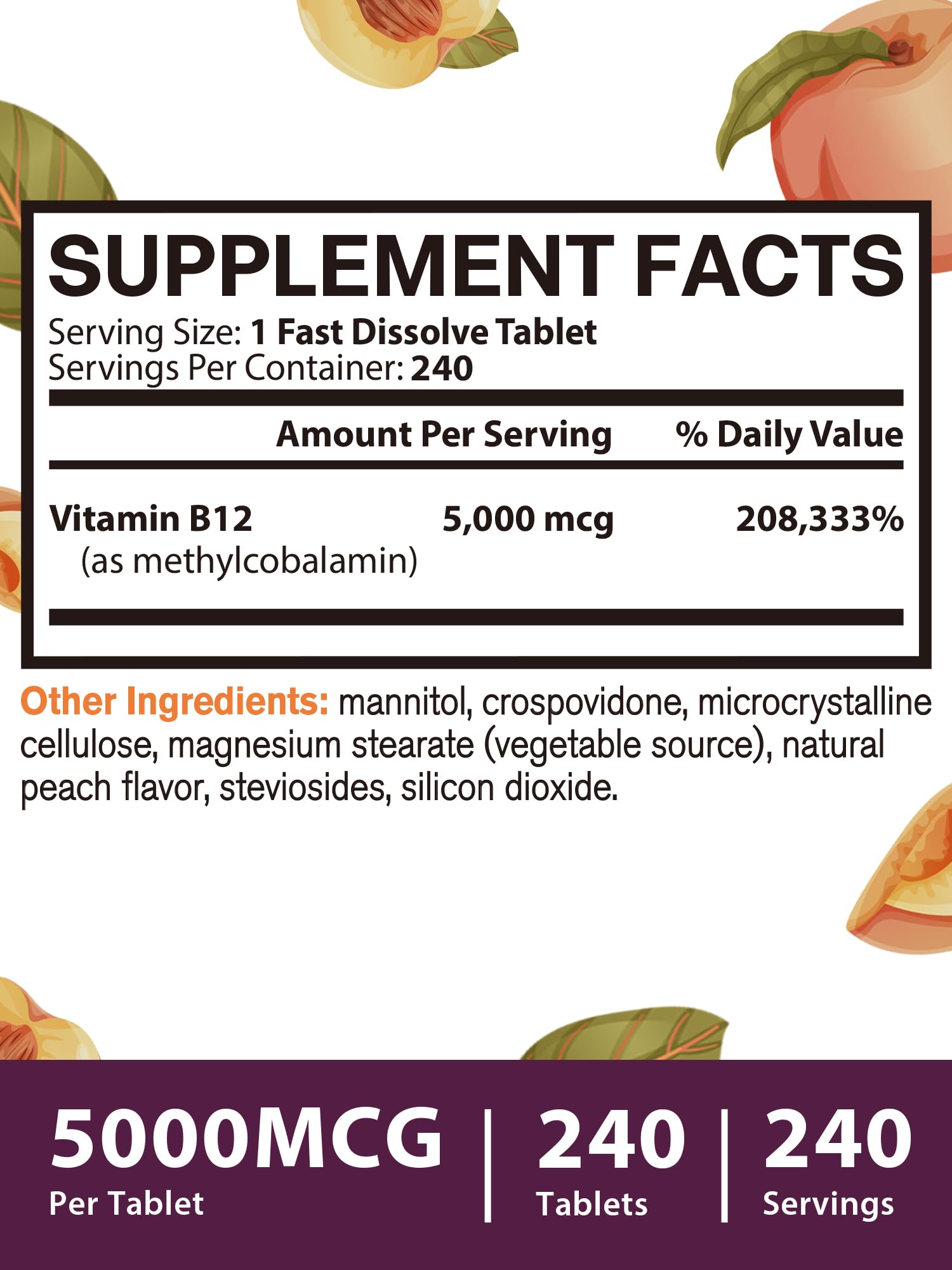 Peach flavored vegan B12 supplement