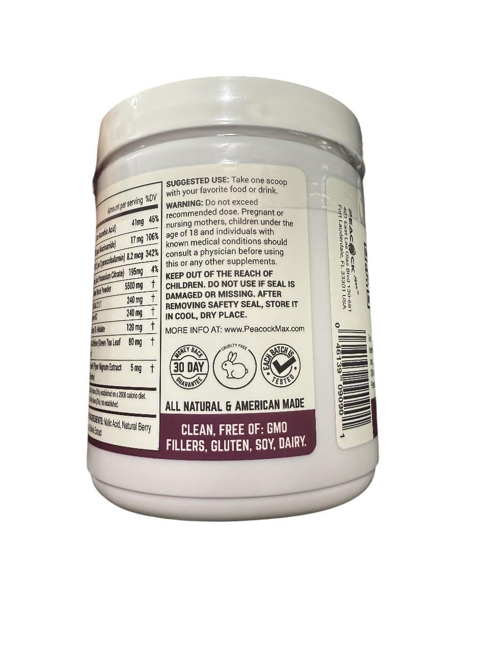 Peacock Max beets powder sealed pouch communicates freshness and value