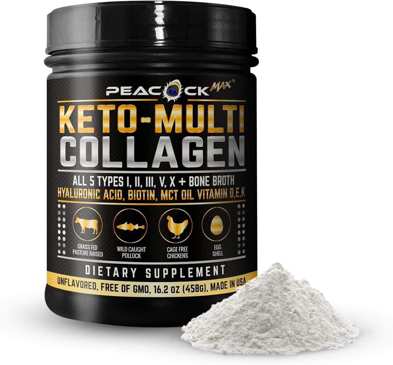 Peacock Max Keto Multi Collagen Peptides 16.2 oz bottle front