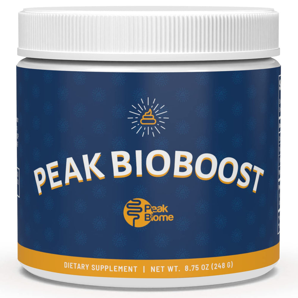 Container of Peak BioBoost prebiotic fiber supplement (plain flavor).