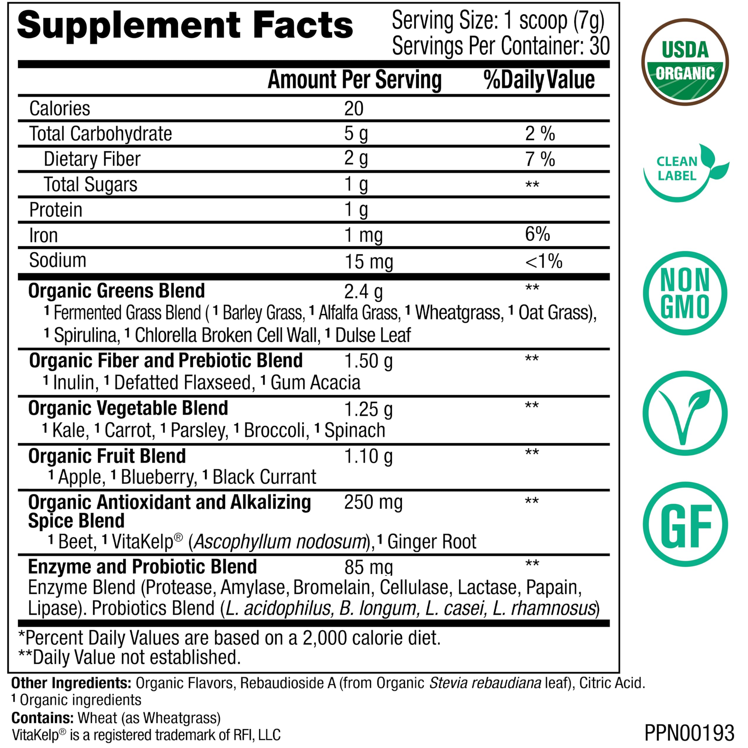 Organic antioxidant and alkalizing spice blend in Peak Greens