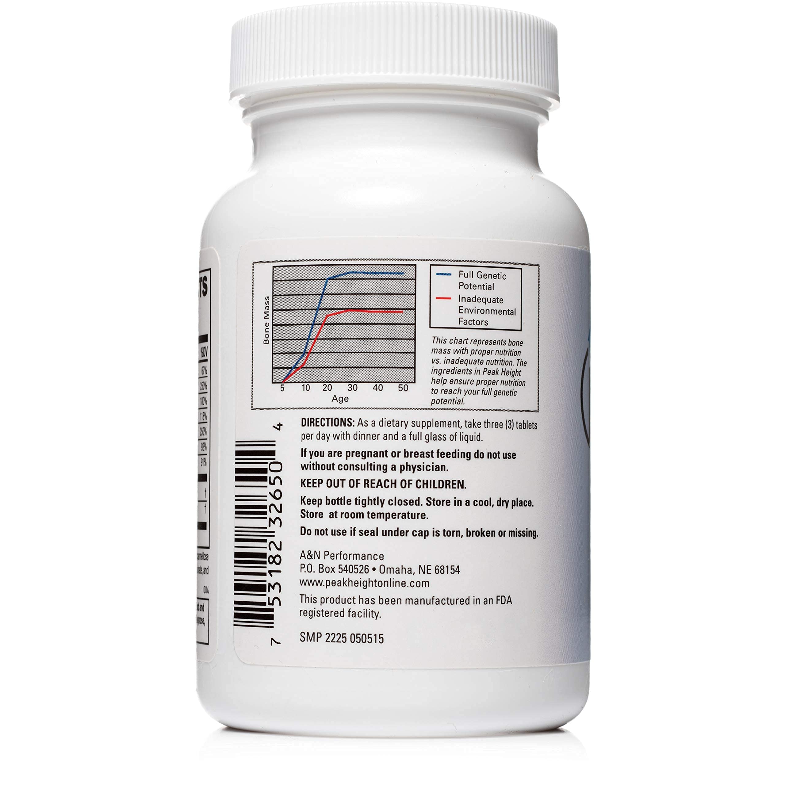 Branding showing doctor-recommended Peak Height Growth Supplement