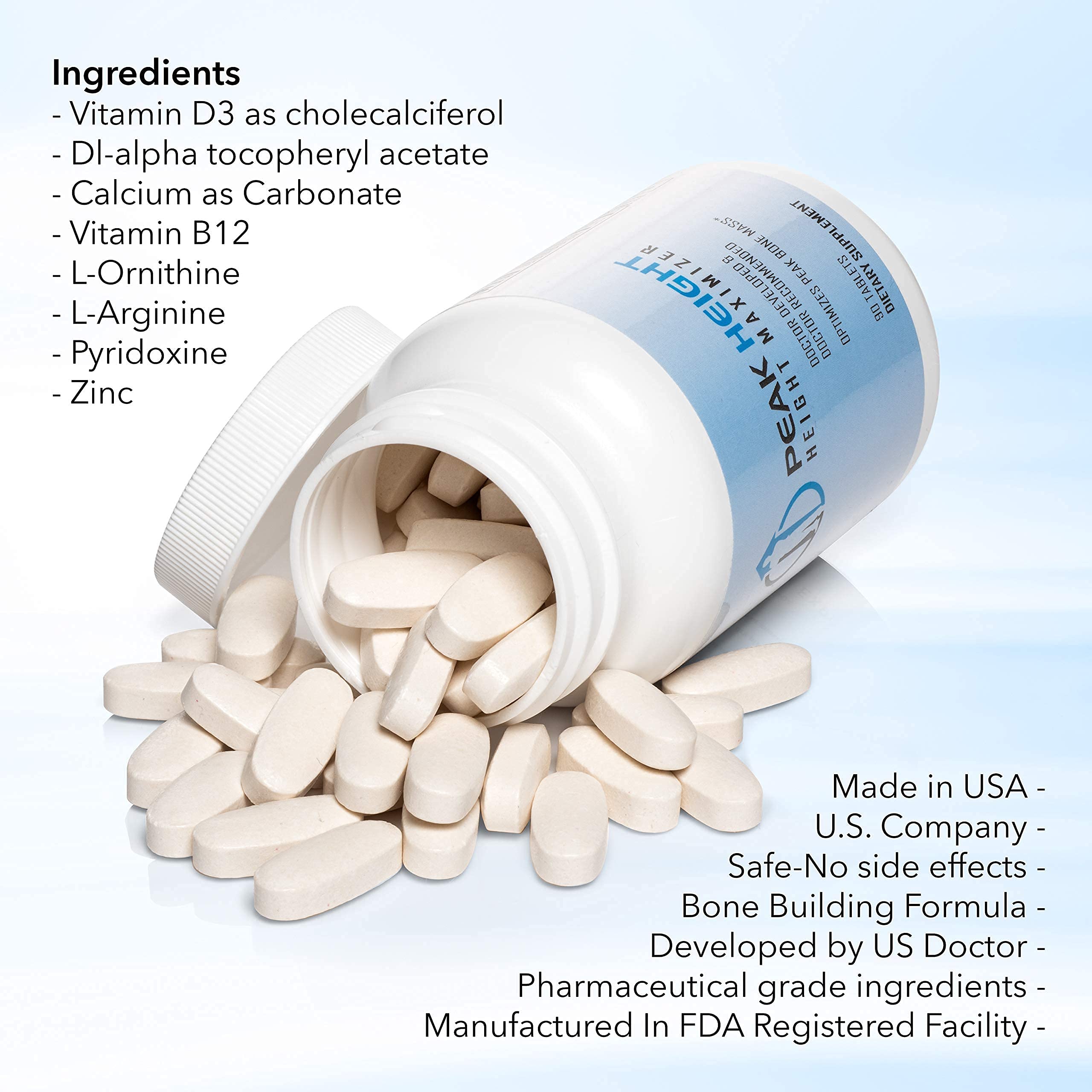 Doctor-developed Peak Height Growth Supplement label