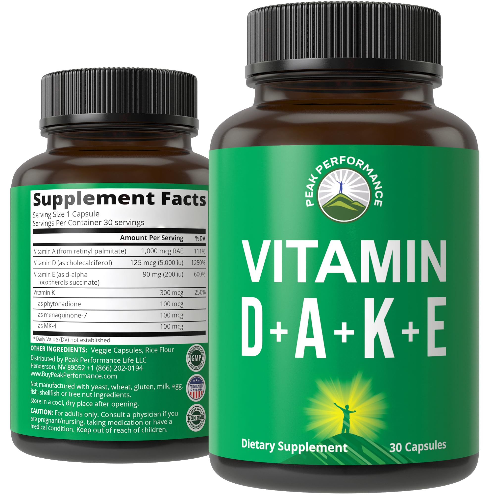 Bottle label: Peak Performance ADK Vitamin D3 5000 iu