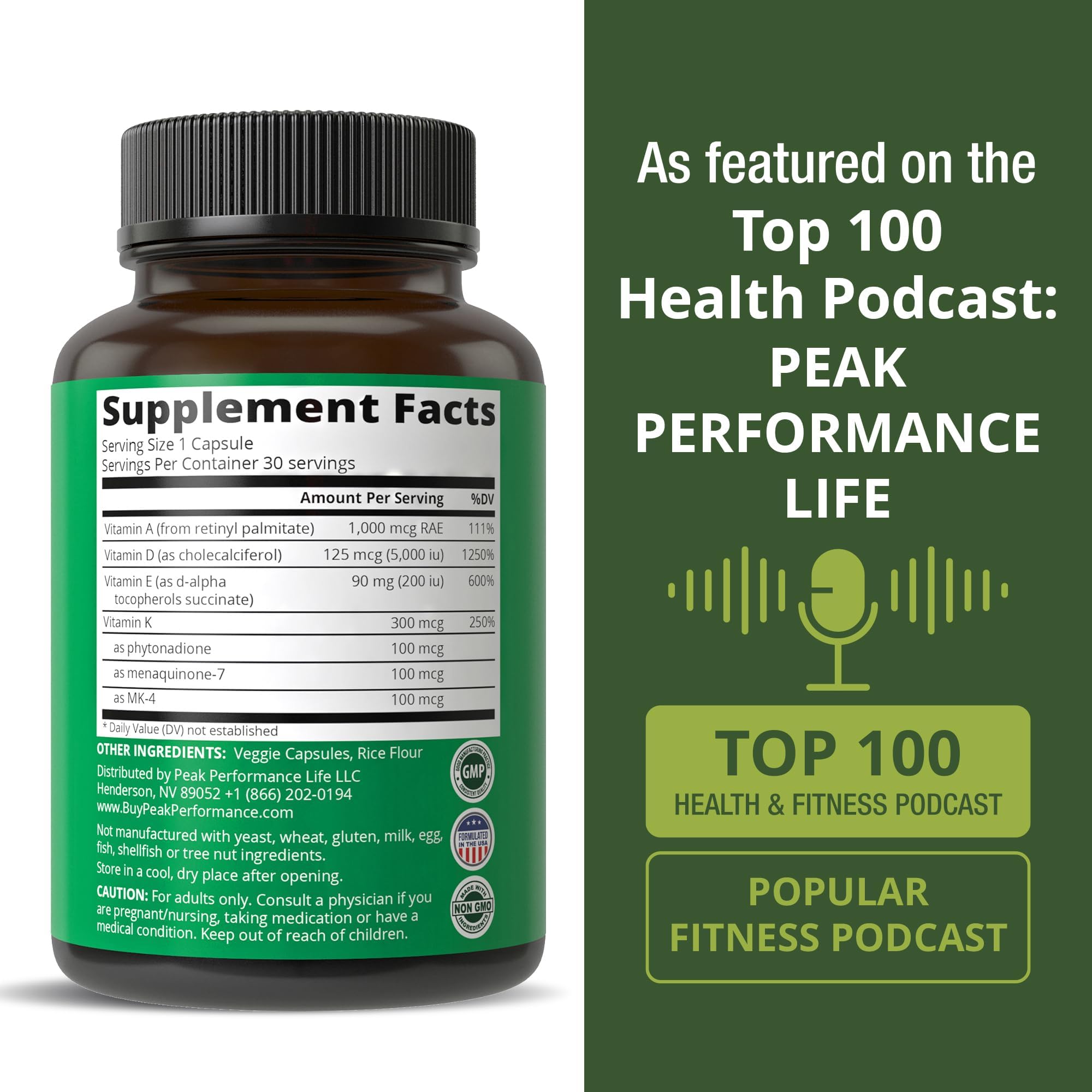 1-for-1 Vitamin Angels donation messaging by Peak Performance