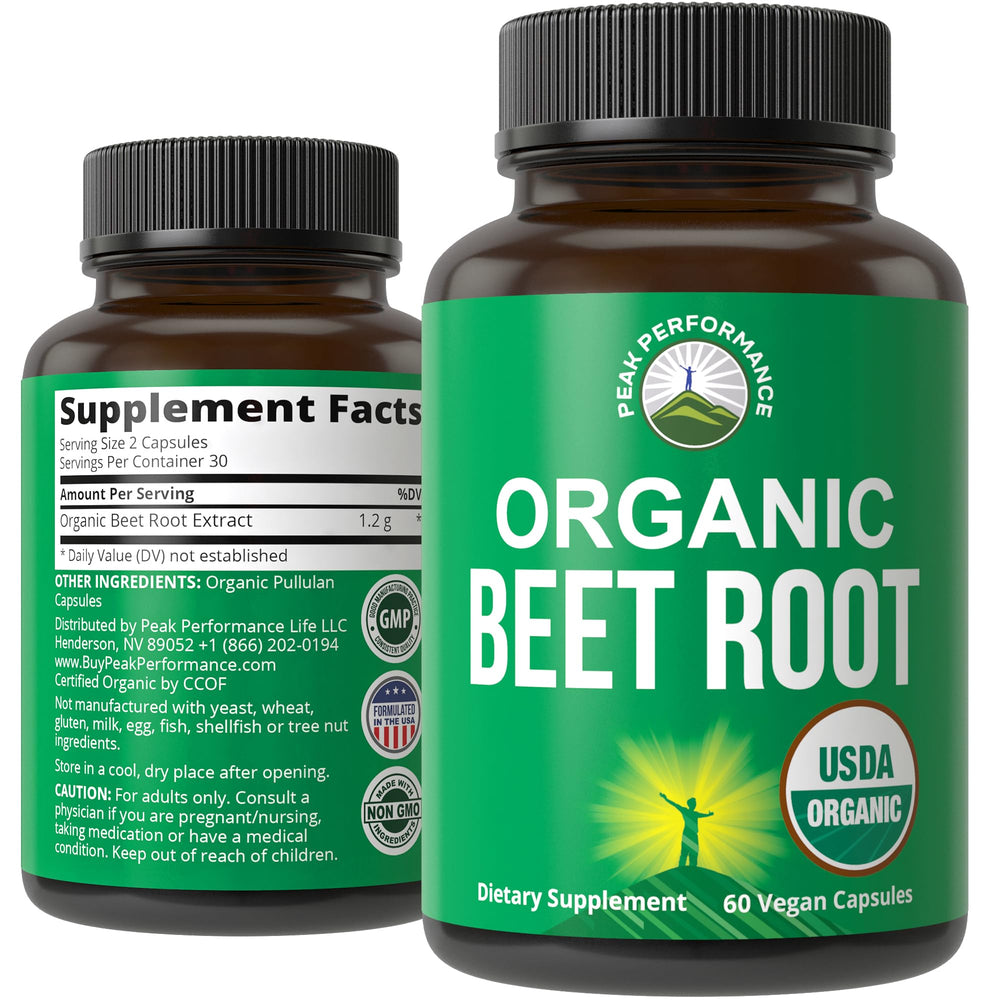 Peak Performance beetroot capsules in a jar for convenient daily energy support