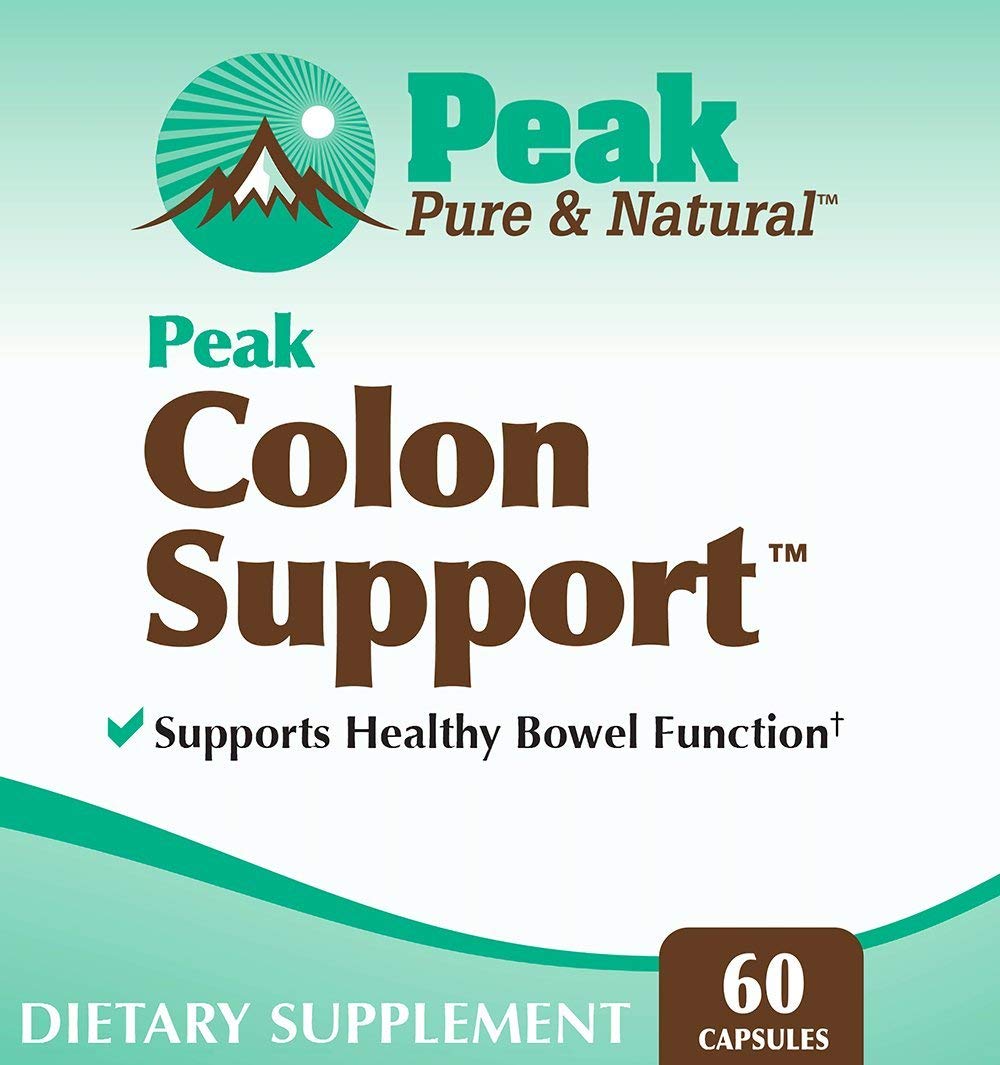 Peak Colon Support capsules closeup highlights gentle digestion aid.