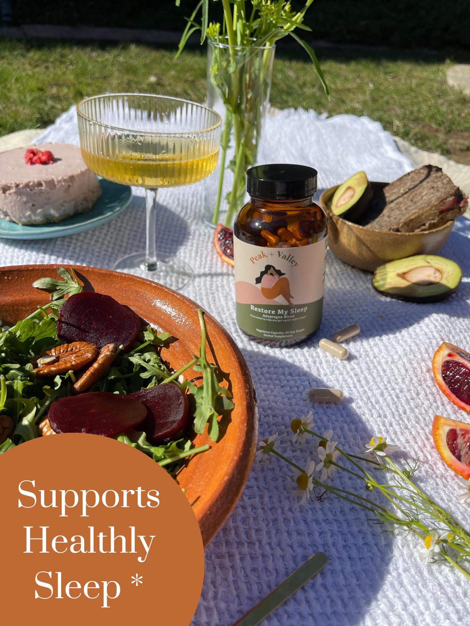 Front label of Peak + Valley Sleep Aid bottle