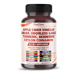 Bottle of PeakPury Apple Cider Vinegar Ginger Odorless Garlic Turmeric Berberine capsules