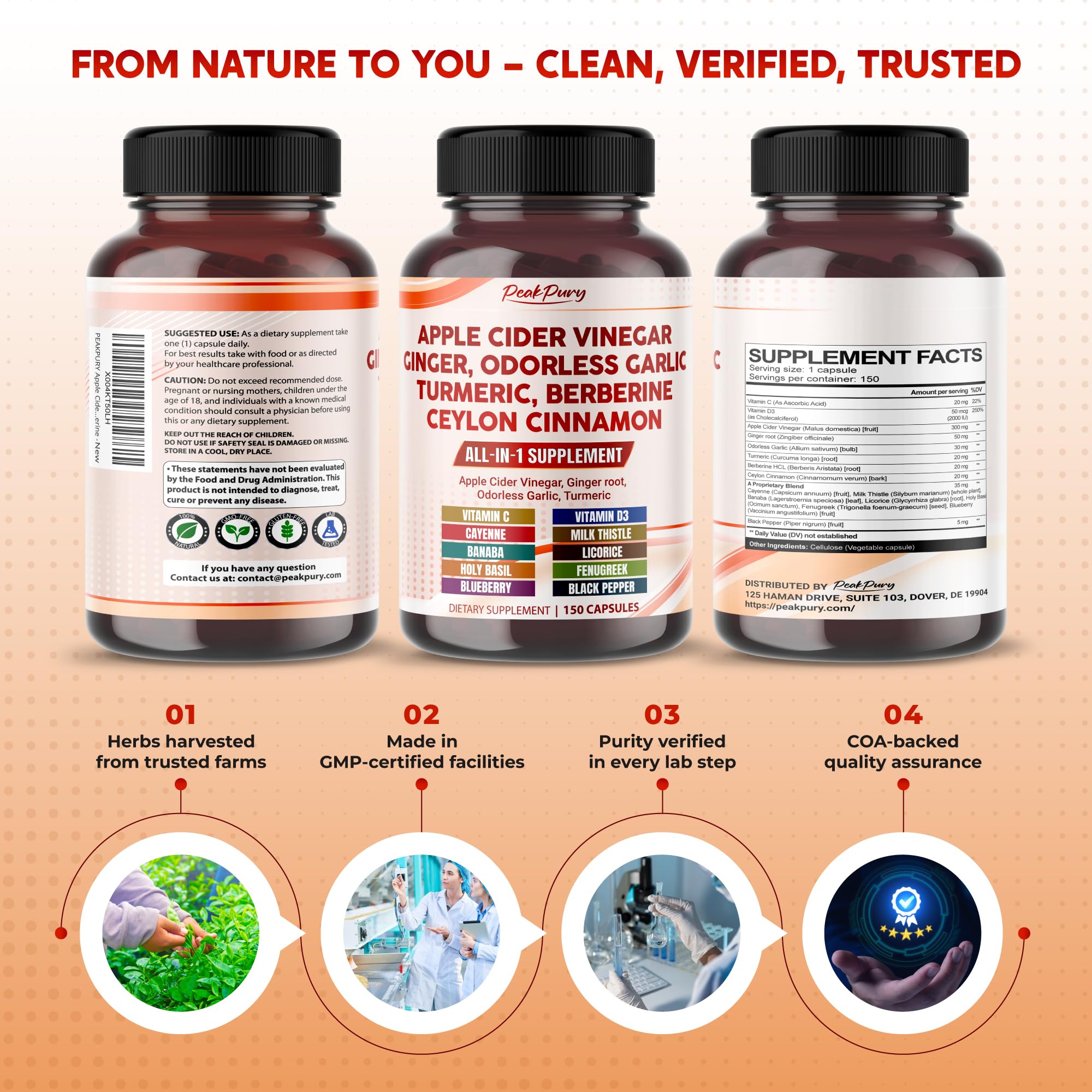 Made in USA PeakPury Apple Cider Vinegar supplement product image