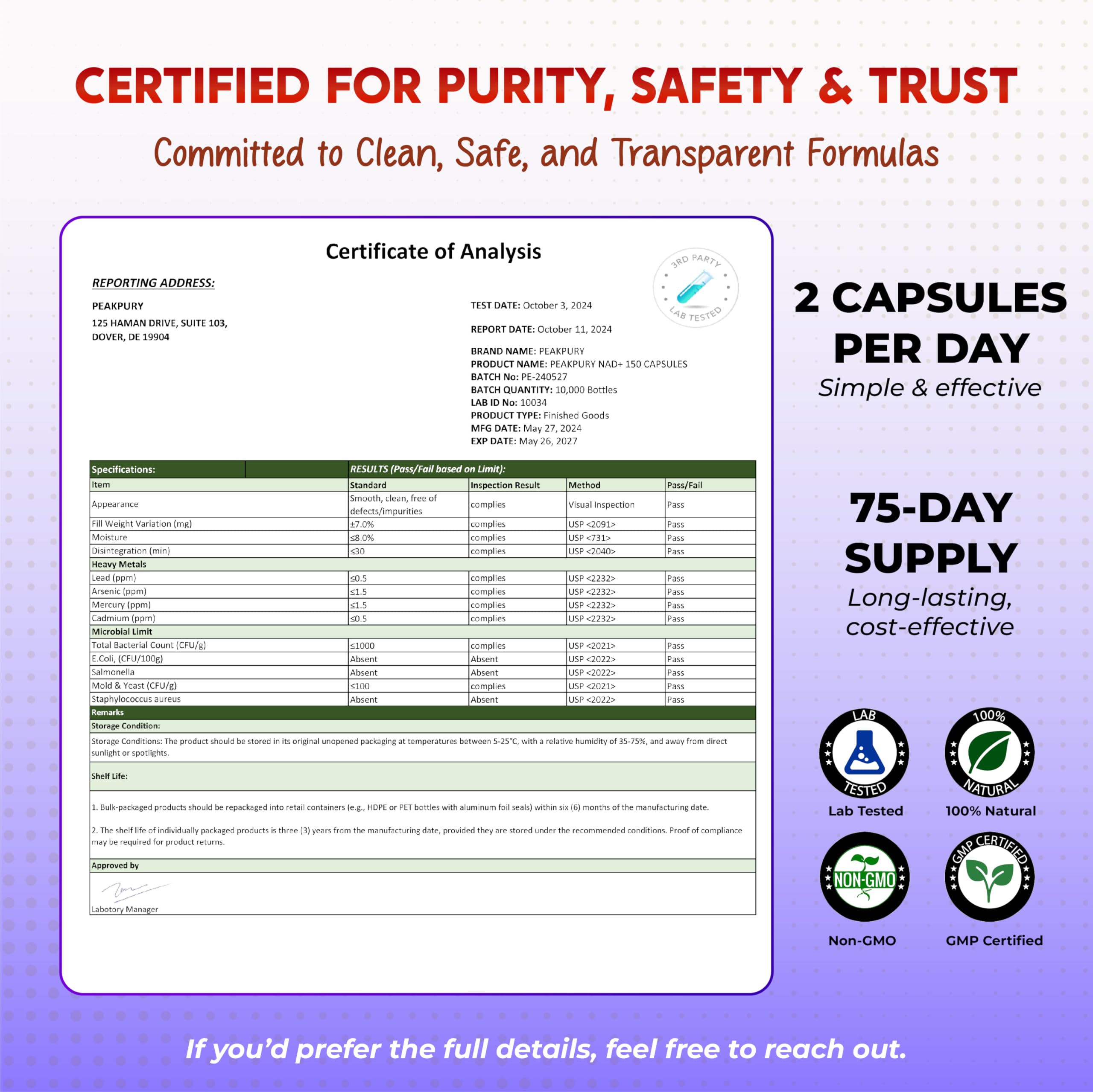 Made in USA quality badge for PeakPury