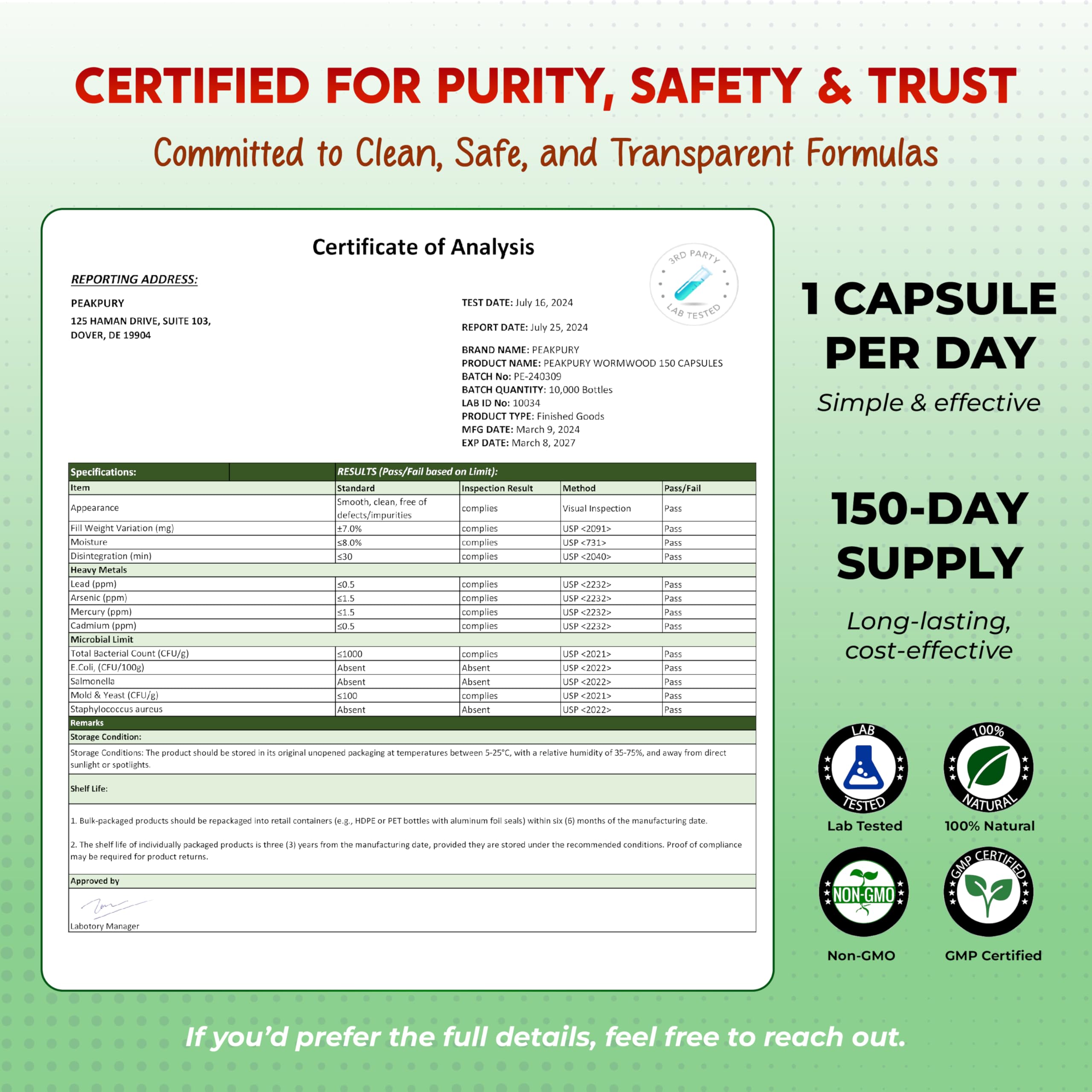 USA-made manufacturing facility for PeakPury in compliant environment