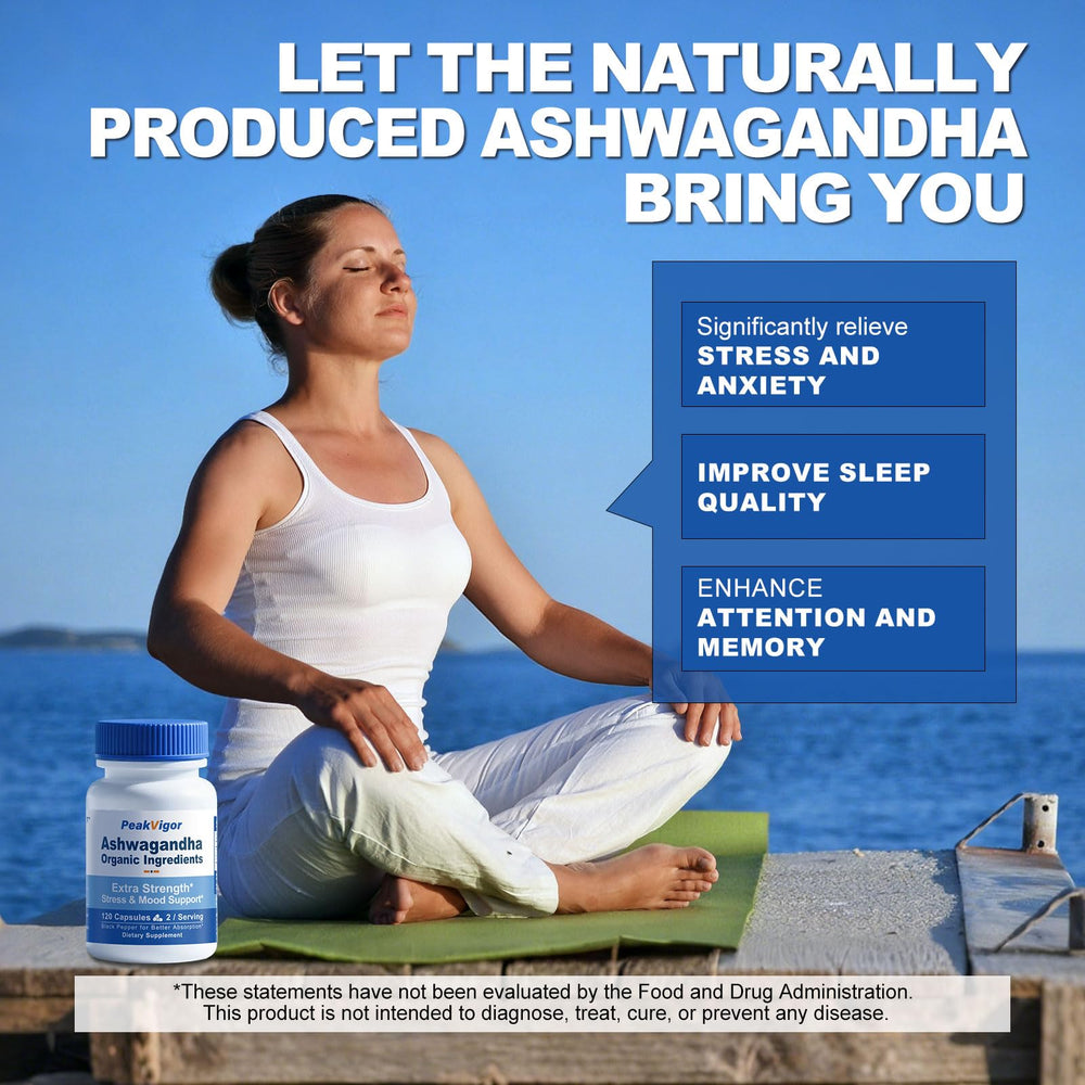 PeakVigor Ashwagandha capsules daily-use pack for convenient routines.