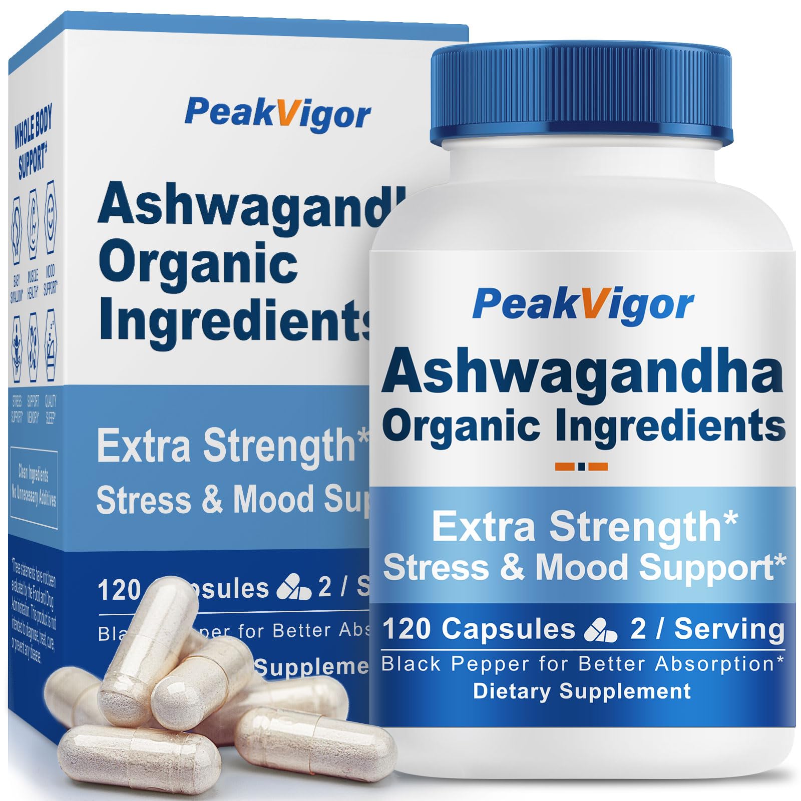 PeakVigor Ashwagandha capsules bottle front view