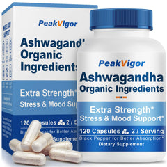 PeakVigor Ashwagandha capsules bottle front view