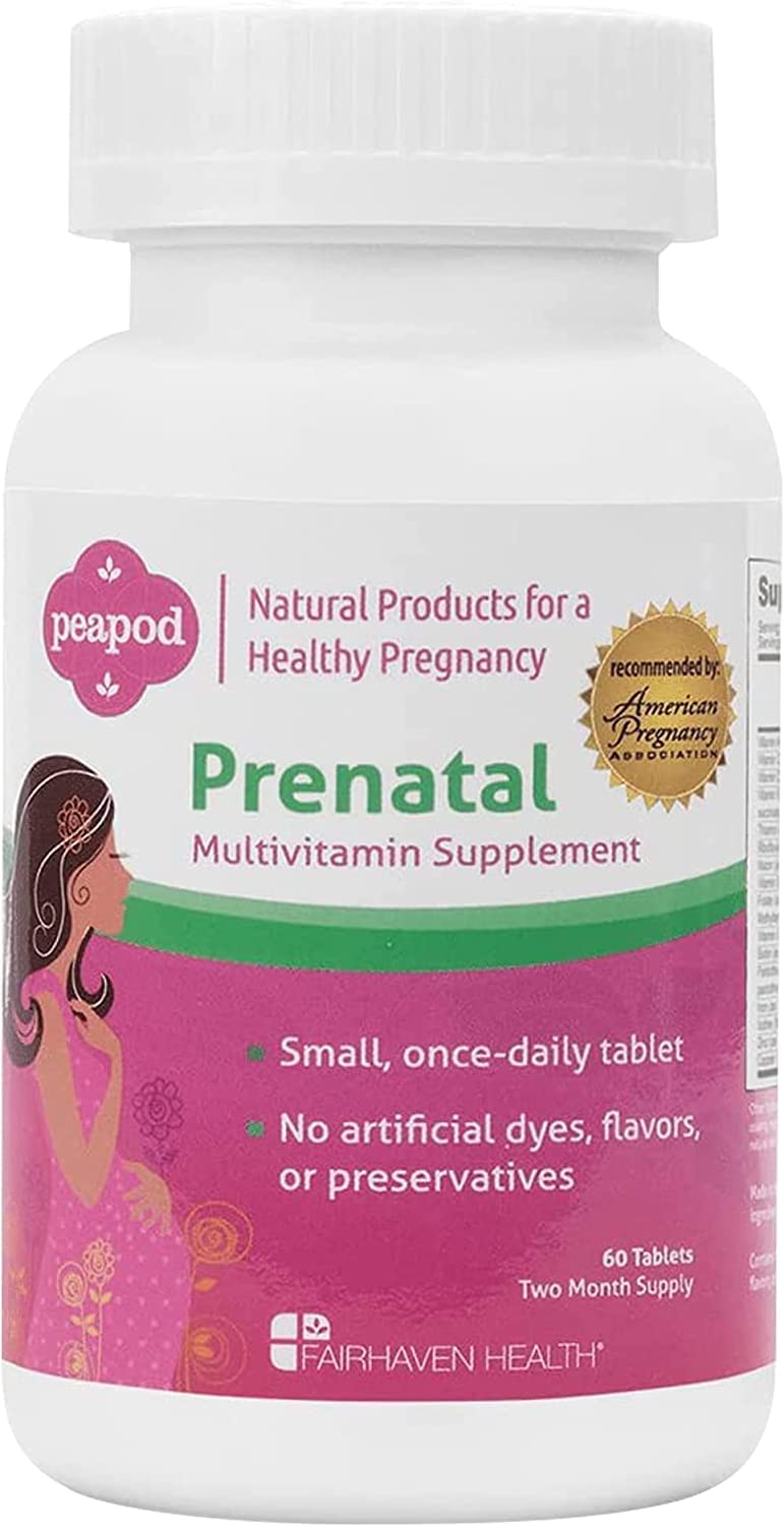 Front view of Fairhaven Health PeaPod Prenatal Multivitamin bottle with vanilla flavor
