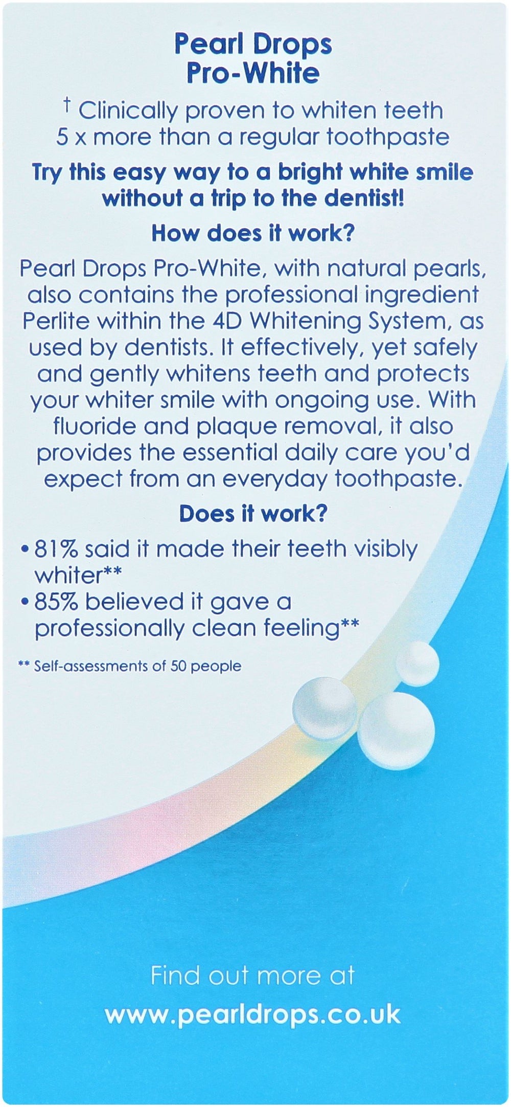 Pearl Drops packaging and 50ml tube on bathroom counter