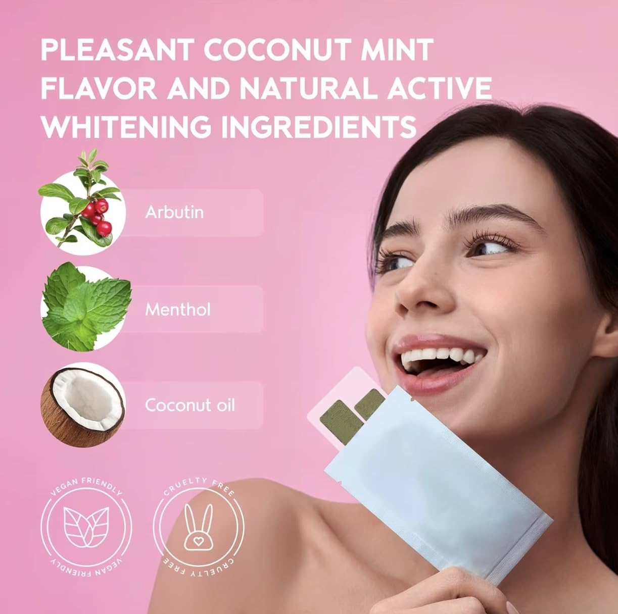 Whitening strips being applied to teeth