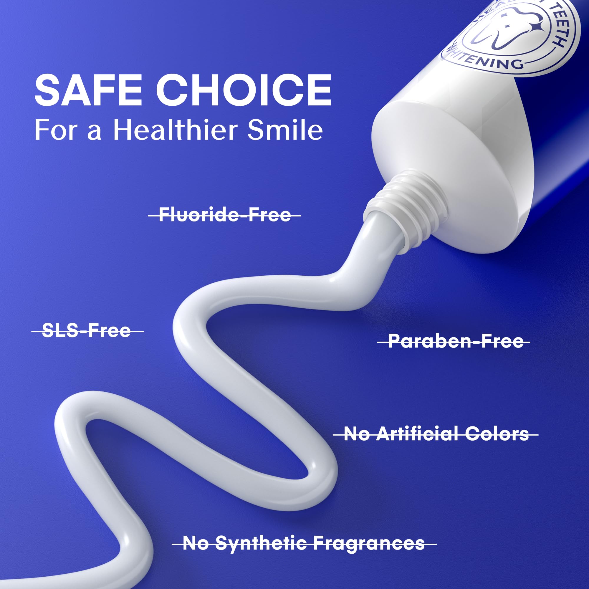 Label close-up highlighting the fluoride-free claim on PearlSmile toothpaste.