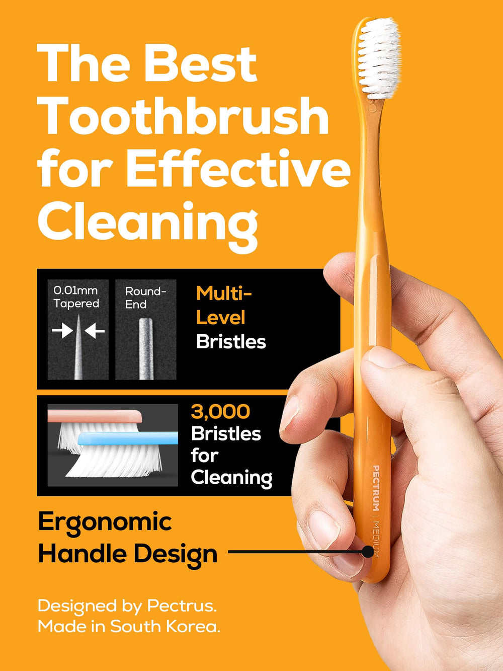 Side view of PECTRUS toothbrush pack displaying six color options