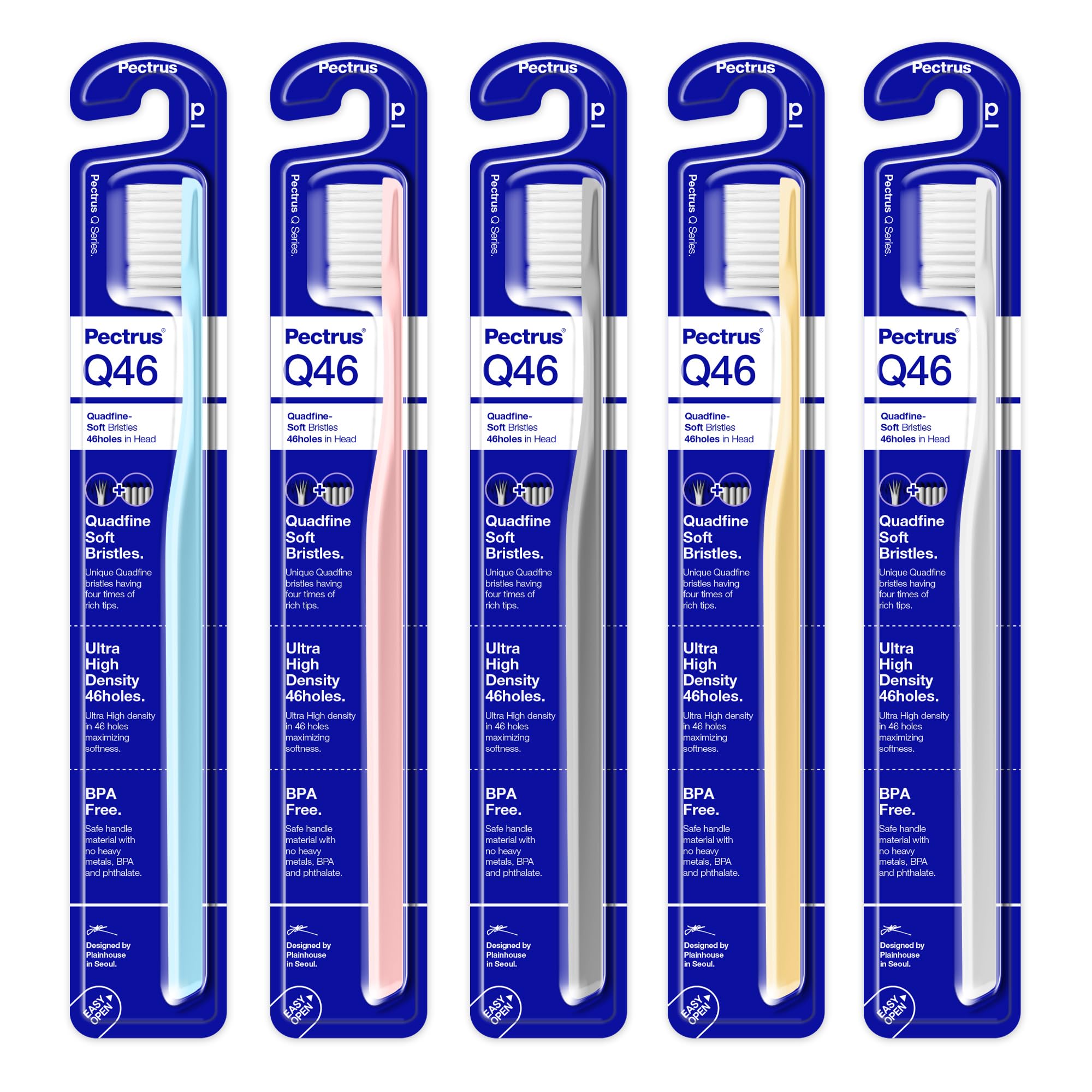 Pectrus soft toothbrush pack showcasing quad-find technology
